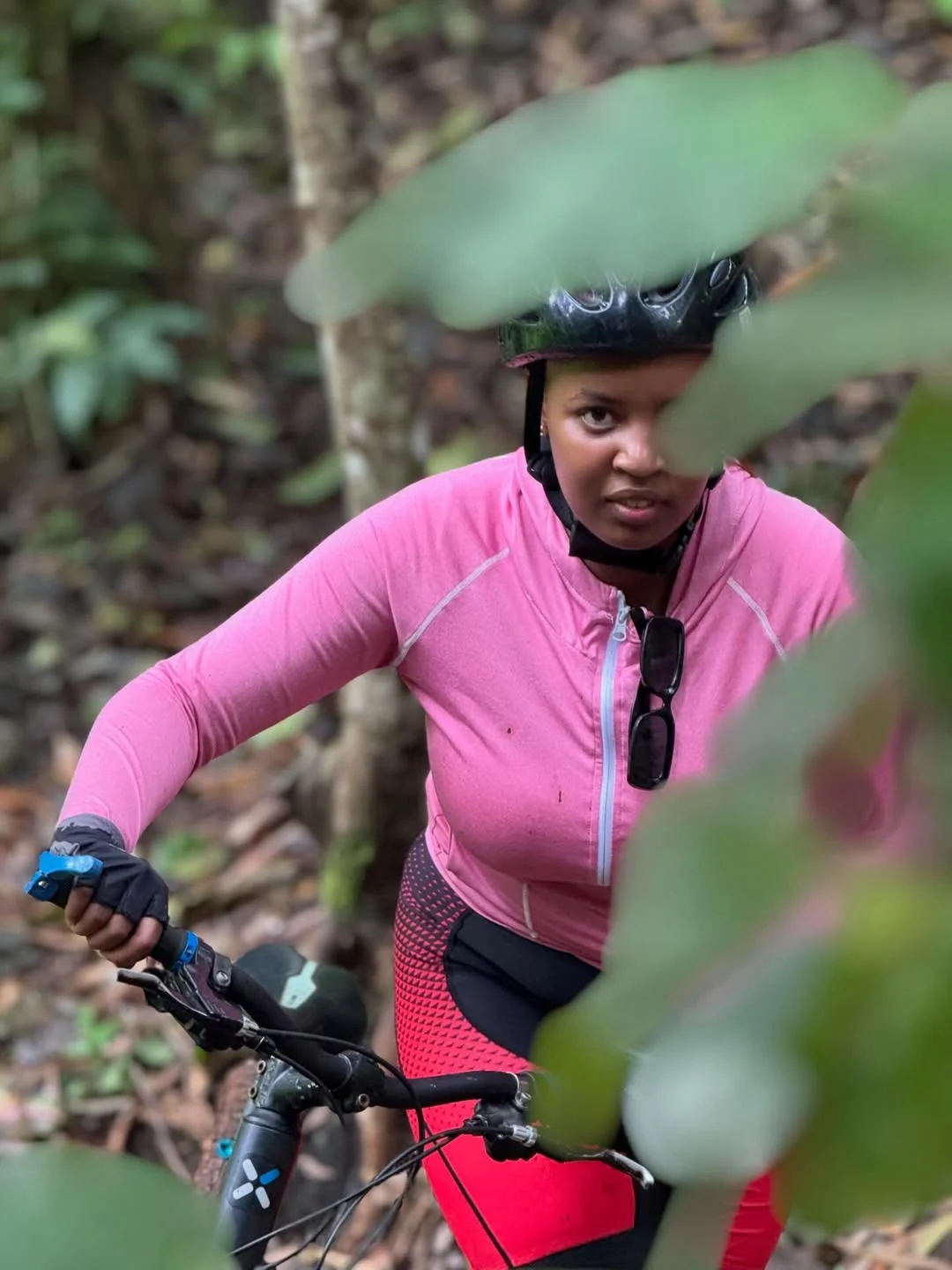 image of a female rider with a hired bike in karura forest